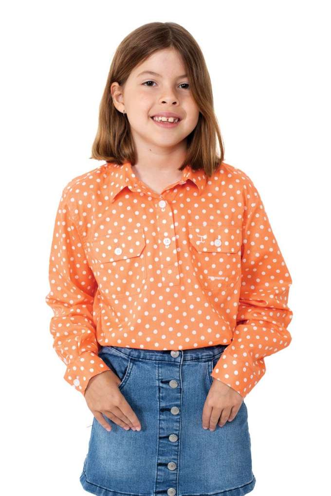 JCA Girls Harper Coral Polka Dots Half Button Shirt