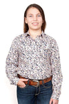 JCA Girls Harper Pink Leaves Half Button Shirt