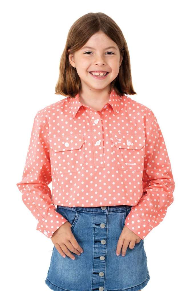 JCA Girls Harper Pink Polka Dot Half Button Shirt
