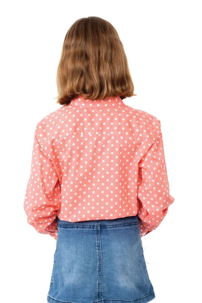JCA Girls Harper Pink Polka Dot Half Button Shirt