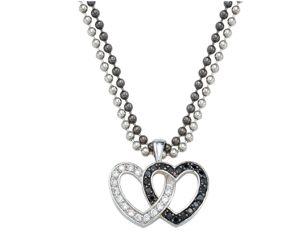Montana Crystal & Black Double Heart Pendant Necklace