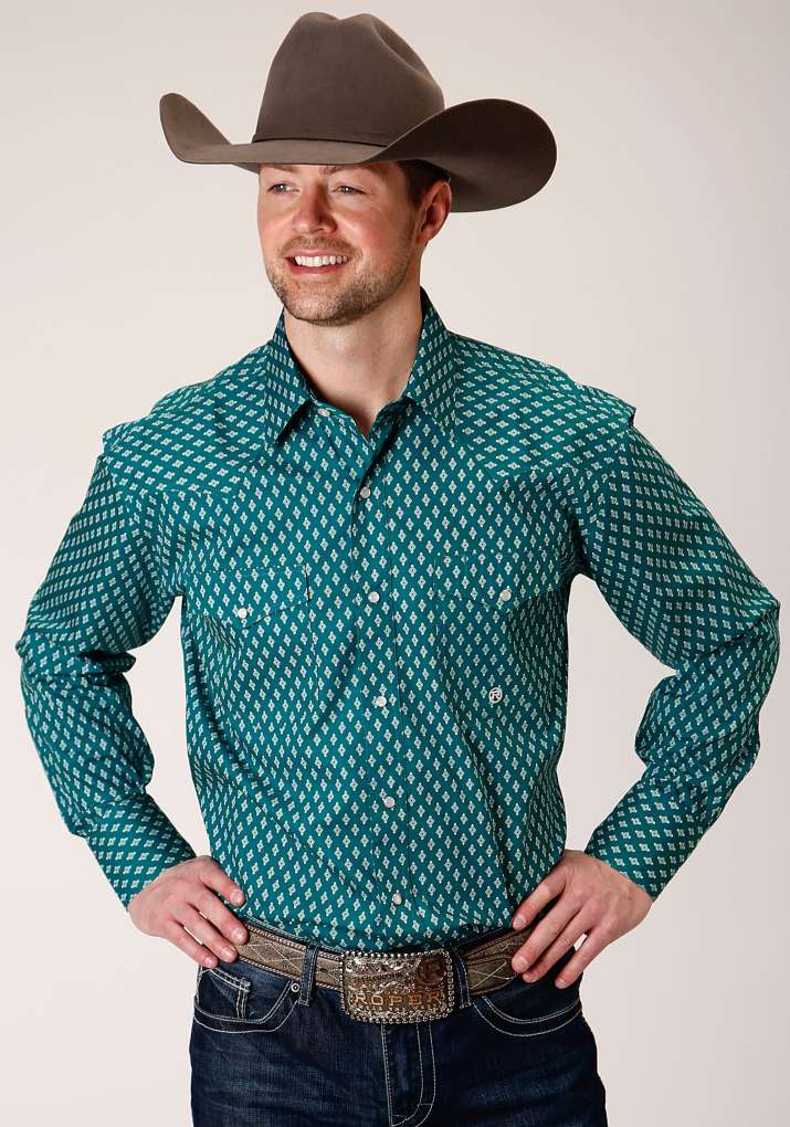 Roper Mens Amarillo Diamond Print Western Shirt