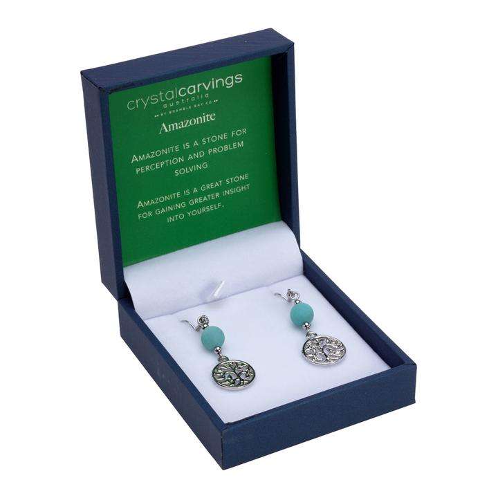 Crystal Carvings Tree of Life Earrings Amazonite