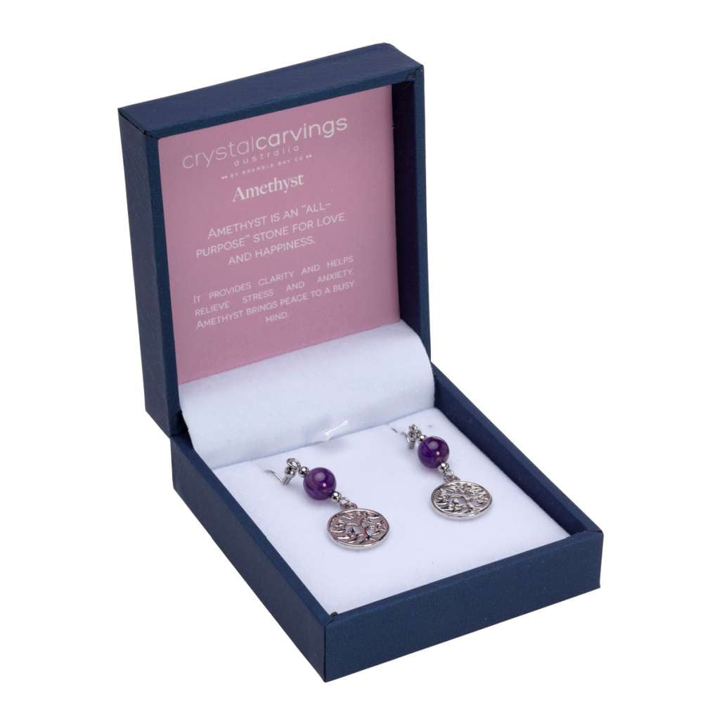 Crystal Carvings Tree of Life Earrings Amethyst