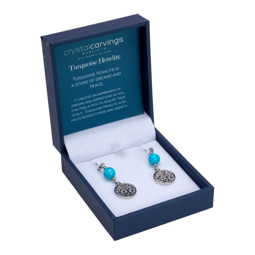 Crystal Carvings Tree of Life Earrings Turquoise Howlite