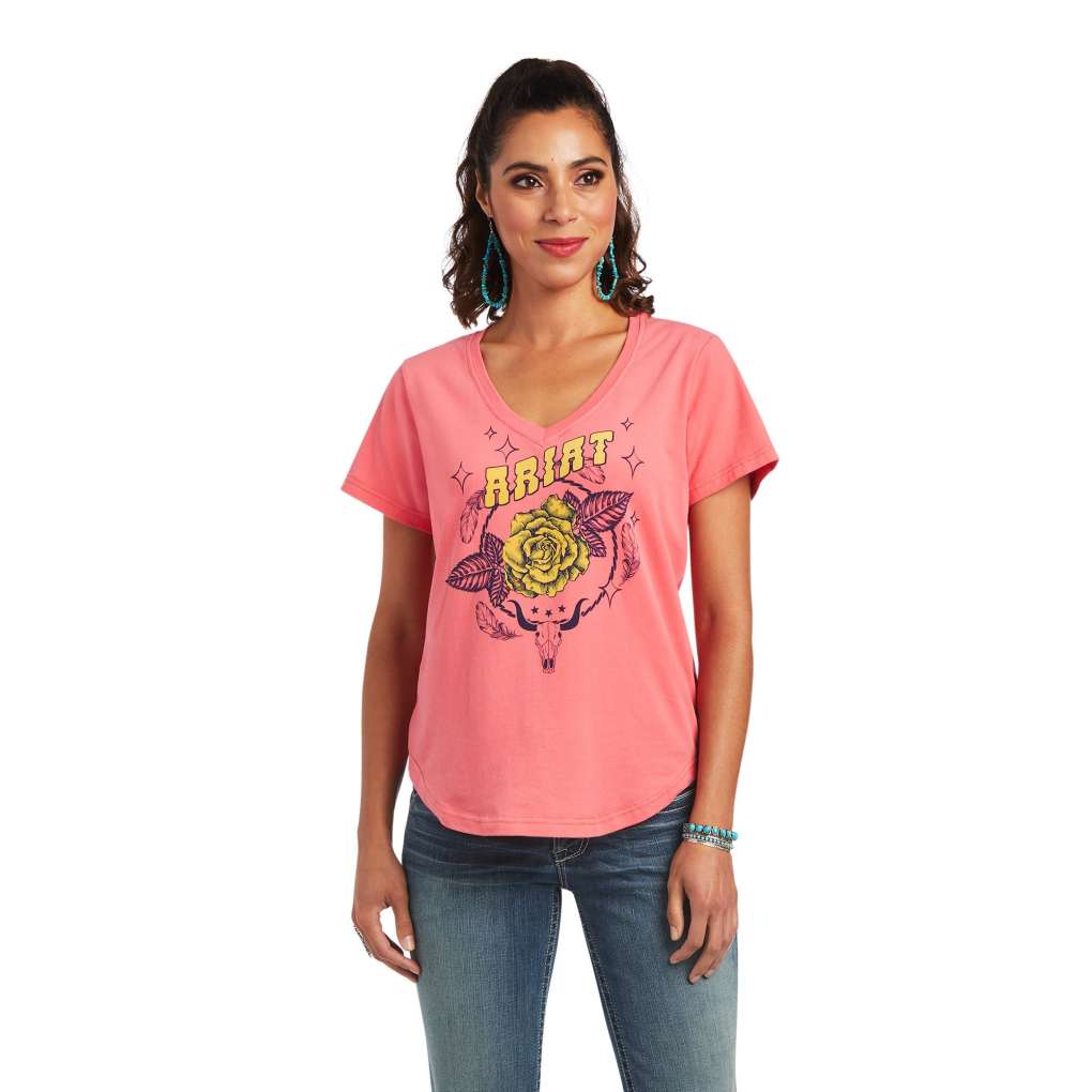 Ariat Ladies Coming Up Roses Tee Coral Paradise