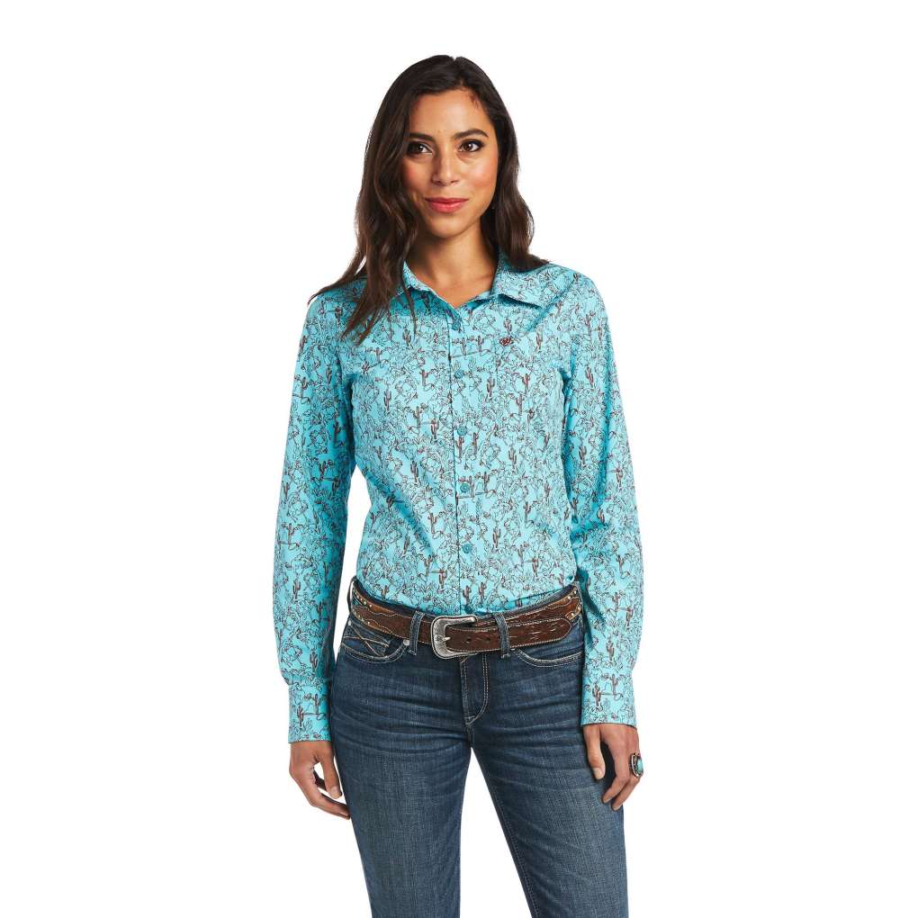 Ariat Ladies Real Kirby Amazonite Bucking Bronc Shirt