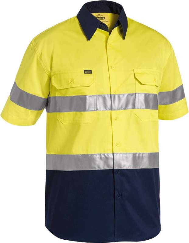 Bisley Hi Vis 2 Tone Lightweight Short Sleeve Shirt With 3M Tape Bs1896