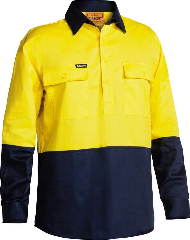Bisley Hi Vis 2 Tone Closed Front Drill Shirt Bsc6267