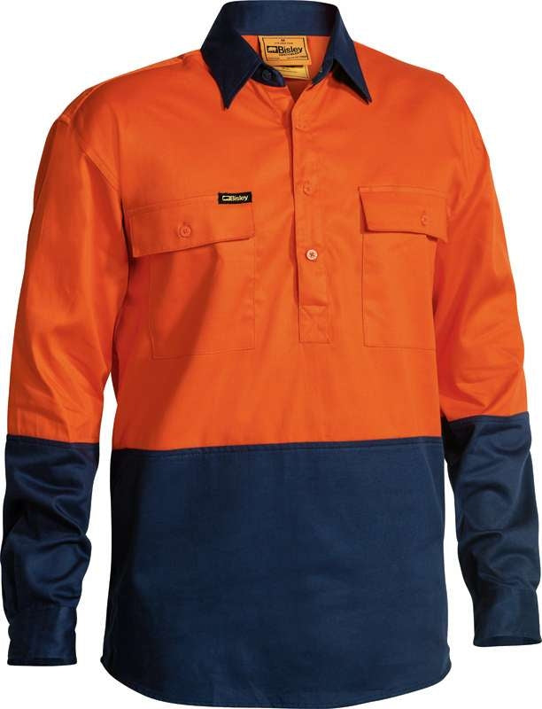 Bisley Hi Vis 2 Tone Closed Front Drill Shirt Bsc6267