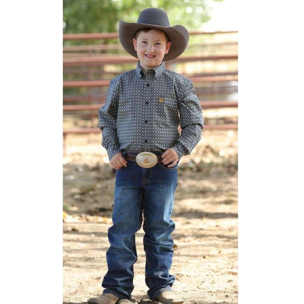 Cinch Boys Navy Gold Geo Print Shirt