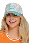 Cinch Ladies Turquoise White Stripe Trucker Cap