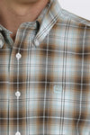 Cinch Mens Brown Aqua Plaid Shirt