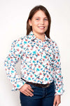 JCA Girls Harper Floral Half Button Shirt