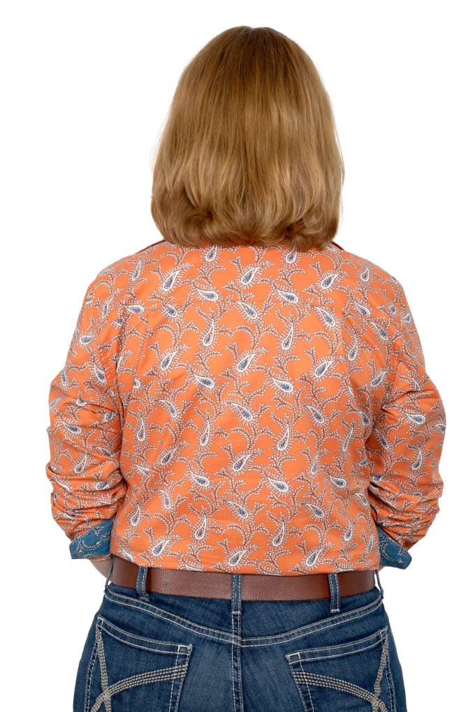 JCA Ladies Georgie Tangerine Paisley Half Button Shirt