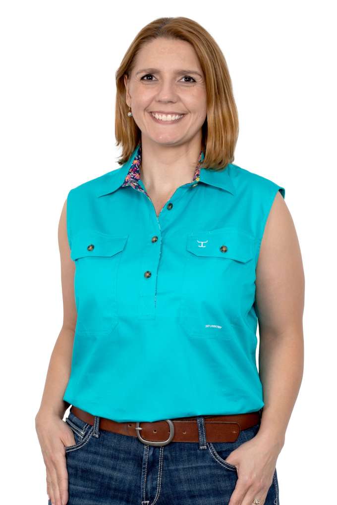 JCA Ladies Kerry Trim turquoise/Indigo Daisies Sleeveless Shirt