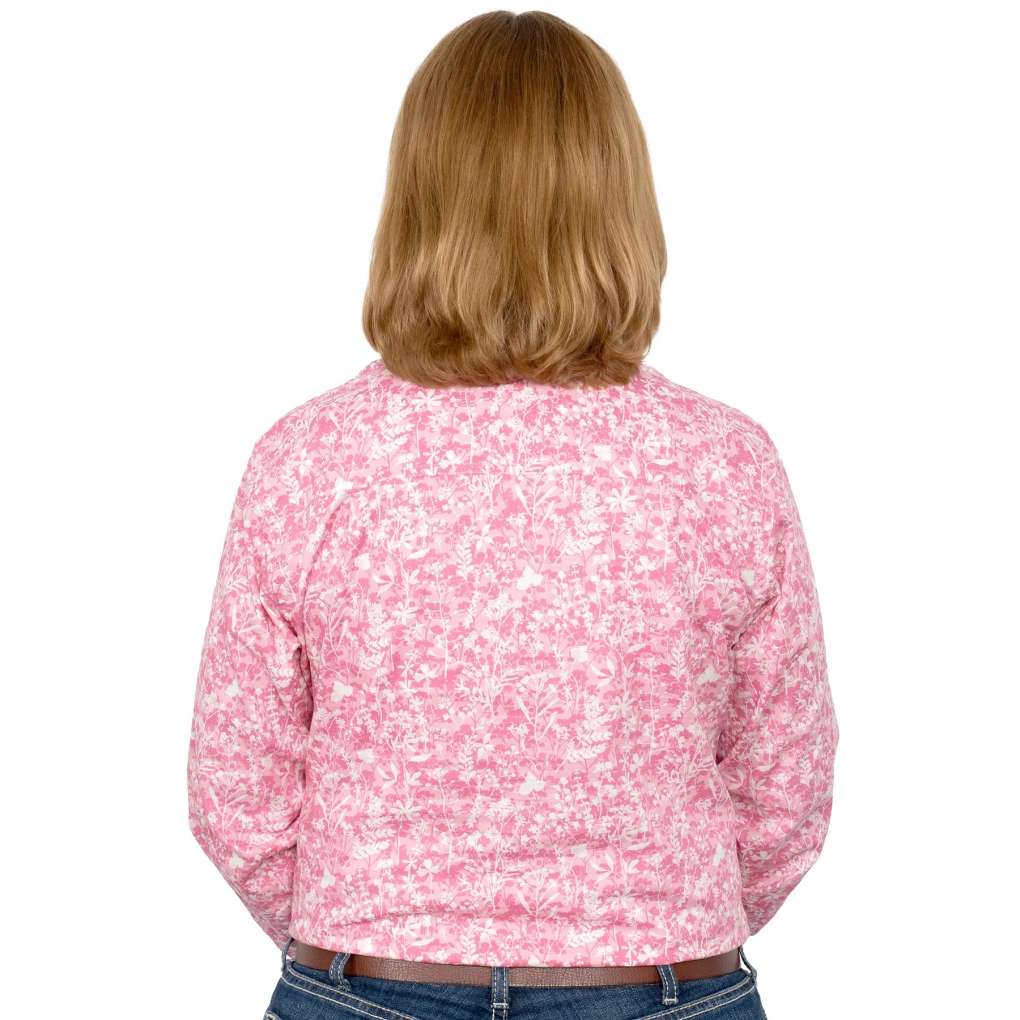 JCA Ladies Georgie Pink Wildflowers Half Button Shirt