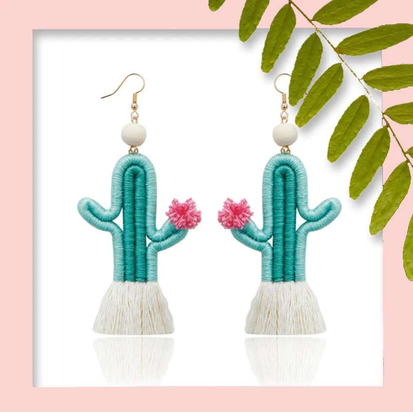 Kokomia Blue & Pink Fluffy Cactus Earrings