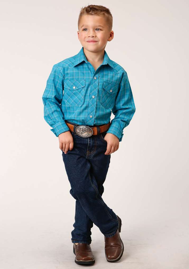 Roper Boys Karman Classic 55/45 Shirt Blue Plaid