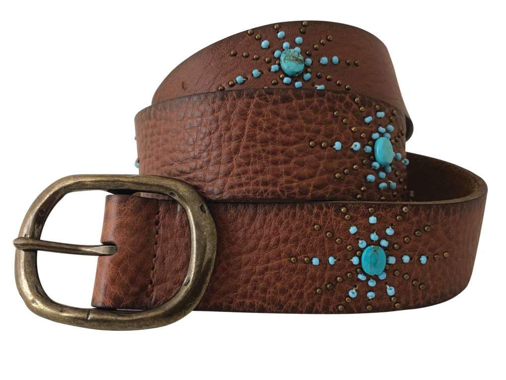 Roper Ladies Leather Brown/turquoise Belt