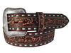 Roper Mens Tooled Leather Tan/Turquoise Lacing Belt