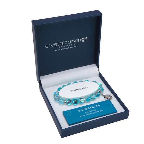 Crystal Carvings Tree of Life Aqua Aurora glass Charm Bracelet